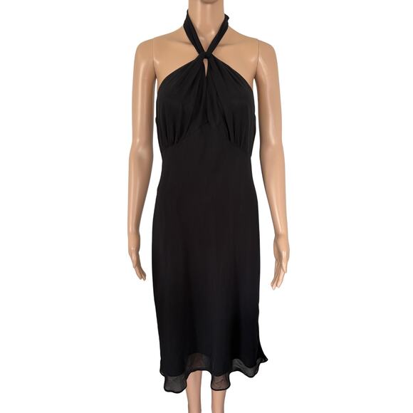 Vintage Halter Midi Slip Dress Chiffon 8 Blck Babydoll Whimsigoth Y2K Holiday - Picture 2 of 7